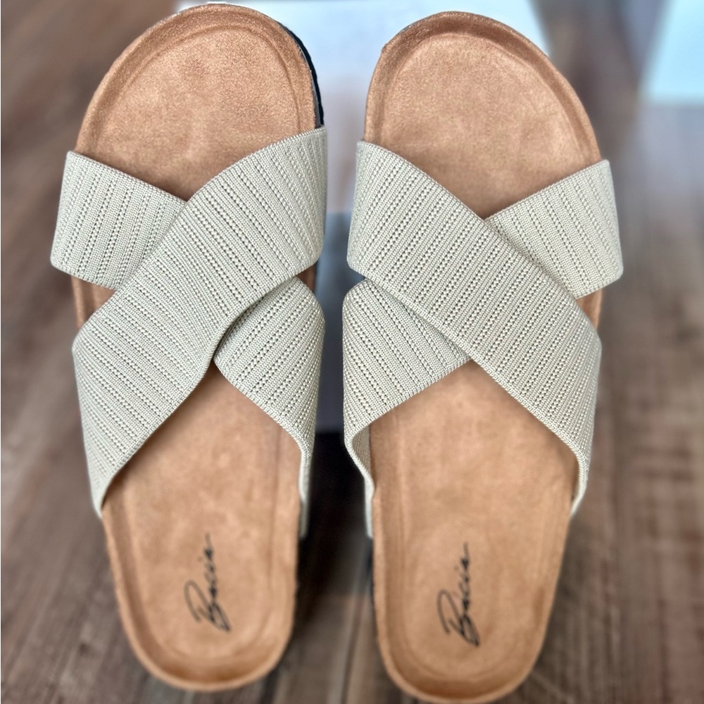 Slide Sandals for Women w/Cork Footbed & Soft Knit Comfort X Tape Sandals - NEW